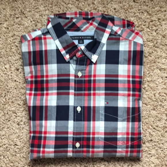 tommy hilfiger red plaid shirt